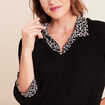 T-shirt col chemise manches 3/4 noir femme