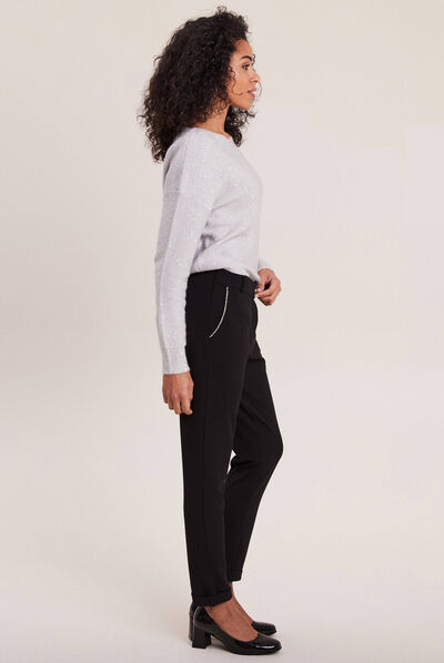 Pantalon chino taille basse noir femme