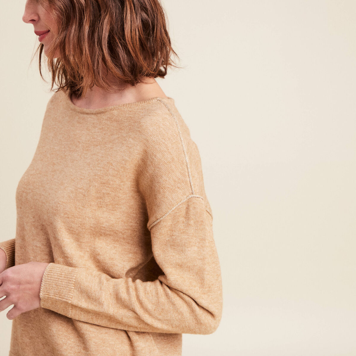 Pull manches longues beige femme
