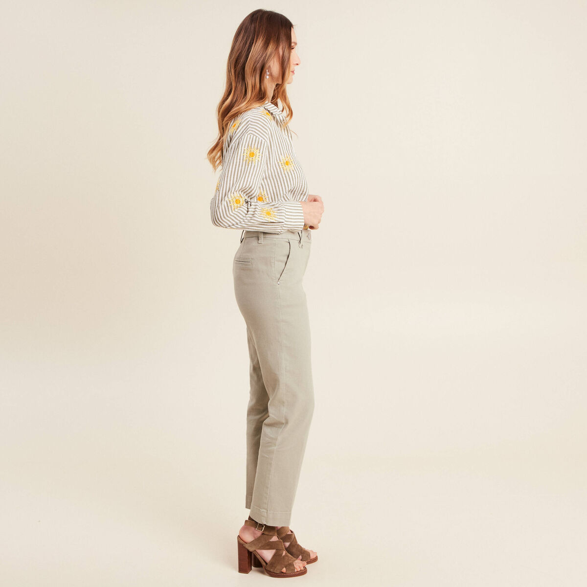 Jean droit 7/8ème vert clair femme