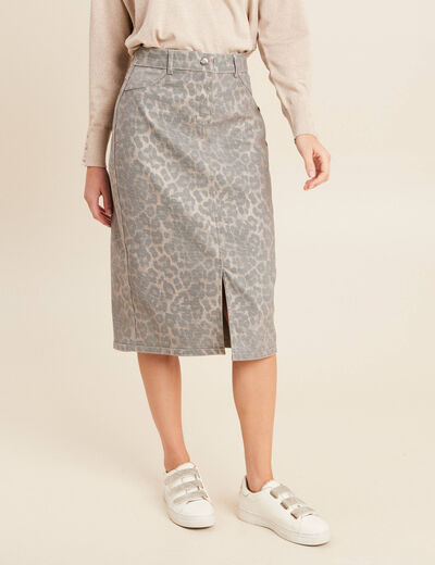 Jupe trapèze réversible longueur genou vert olive femme