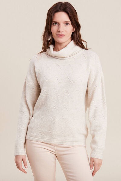 Pull manches longues beige femme