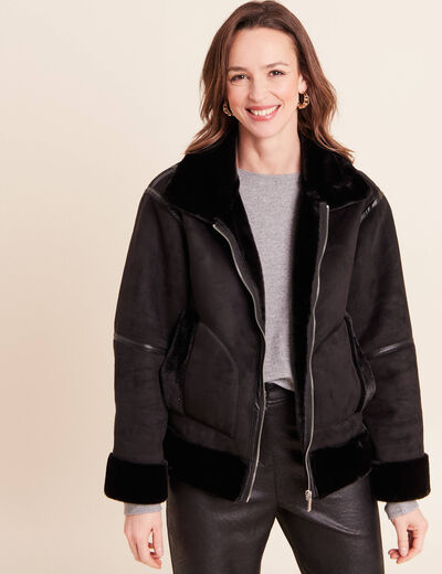 Bombardier court droit col montant noir femme
