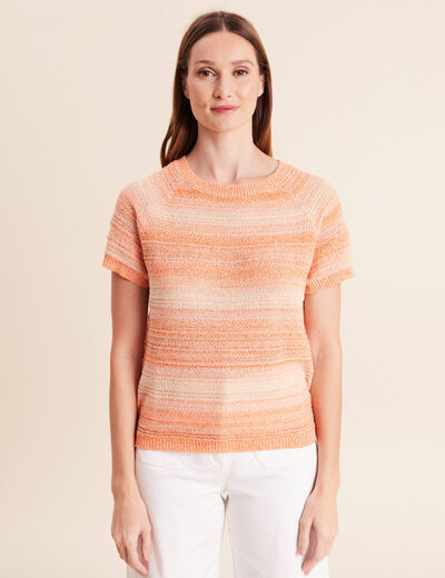Pull col v manches courtes orange fluo femme