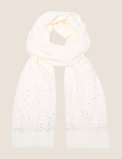 Coffret &eacute;charpe et bonnet &agrave; strass ecru femme