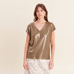 T-shirt col V manches courtes vert kaki femme