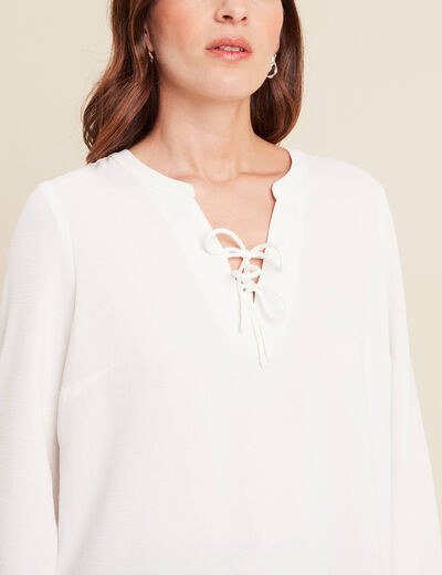 Blouse fluide nœuds manches longues ecru femme