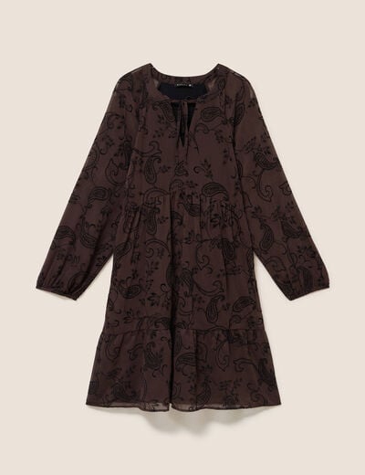 Robe courte &eacute;vas&eacute;e col v manches longues noir femme