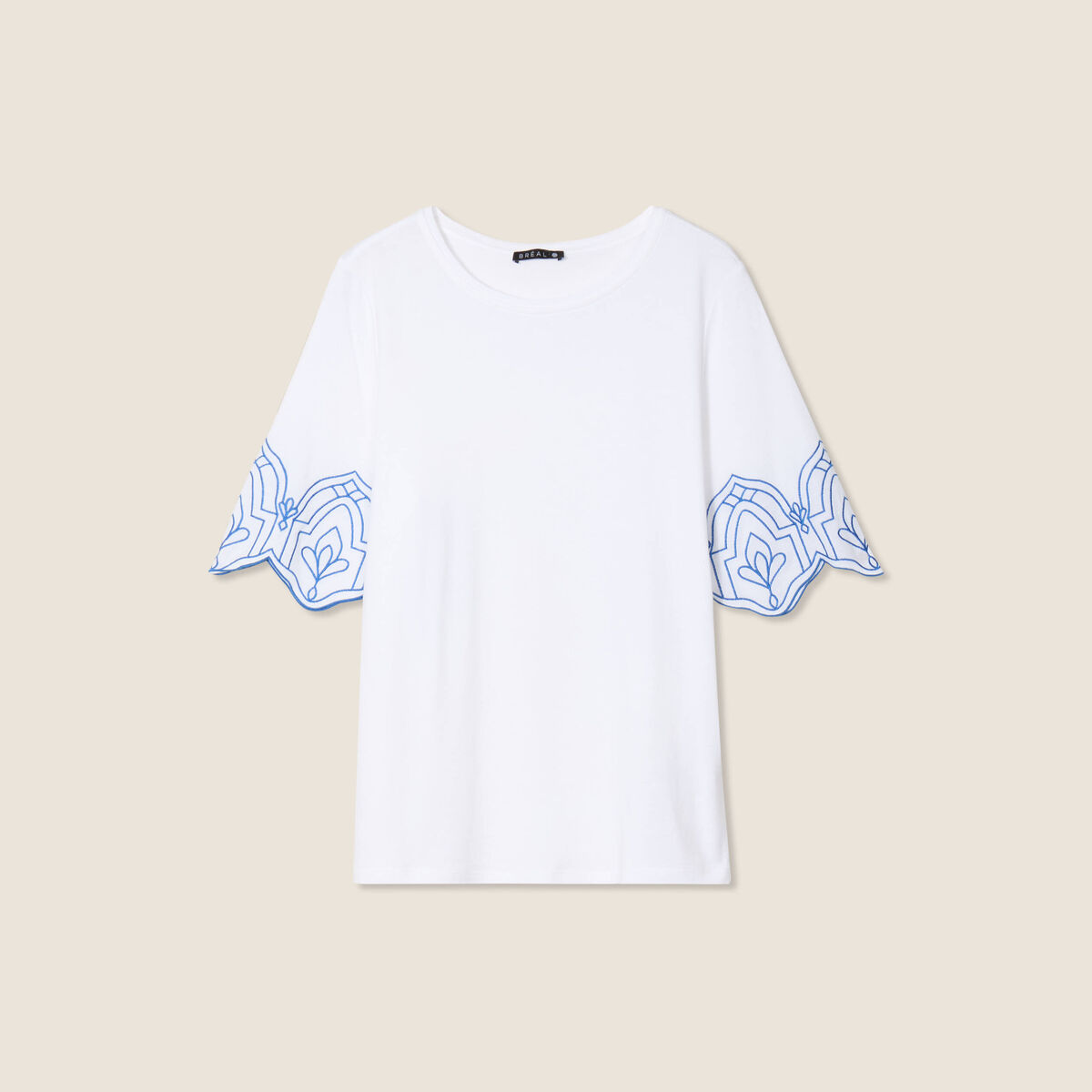 T-shirt manches courtes brodé blanc femme