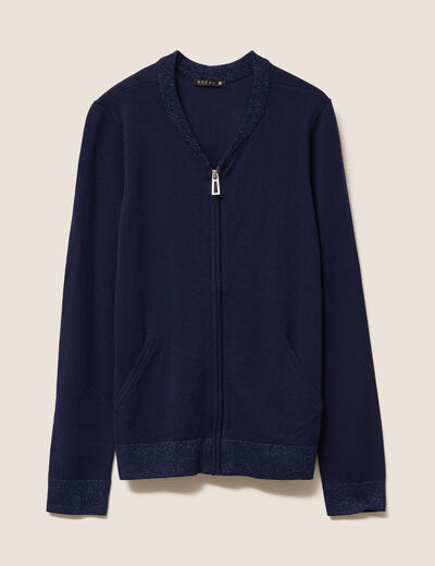 Gilet mi-long bas resserré bleu marine femme