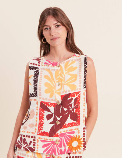 Blouse droite courte sans manches multicolore femme