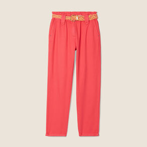 Pantalon carotte ceinturé rose cerise femme
