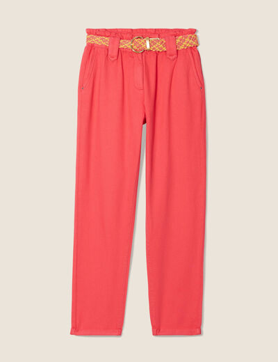 Pantalon carotte ceinturé rose cerise femme