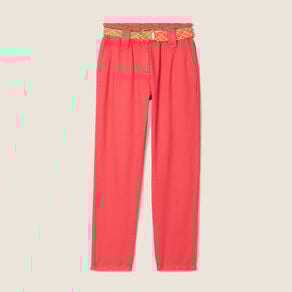 pantalon carotte ceinture rose cerise femme Pantalon carotte ceinturé rose cerise femme