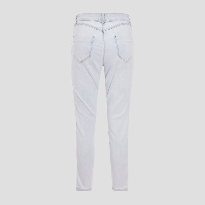 Jean ajusté avec laçages denim bleach femme