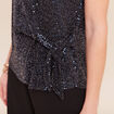 T-shirt cintr&eacute; &agrave; sequins col rond bleu marine femme
