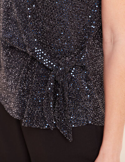 T-shirt cintr&eacute; &agrave; sequins col rond bleu marine femme