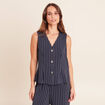 Gilet droit court sans manches col V bleu fonc&eacute; femme