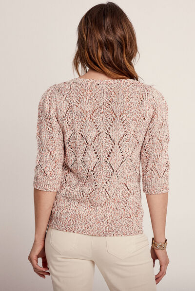 Pull manches 3/4 orange clair femme