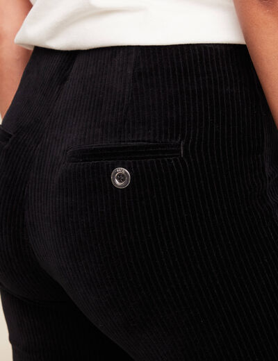 Pantalon large taille haute velours noir femme
