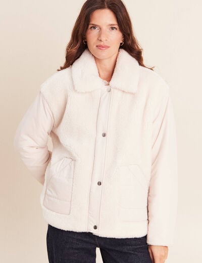 Doudoune r&eacute;versible aspect polaire ivoire femme