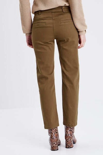 Pantalon droit boutonné vert olive femme