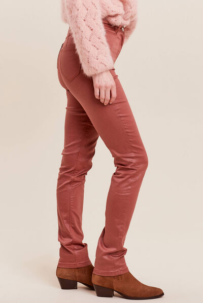Pantalon ajusté enduit marron cognac femme
