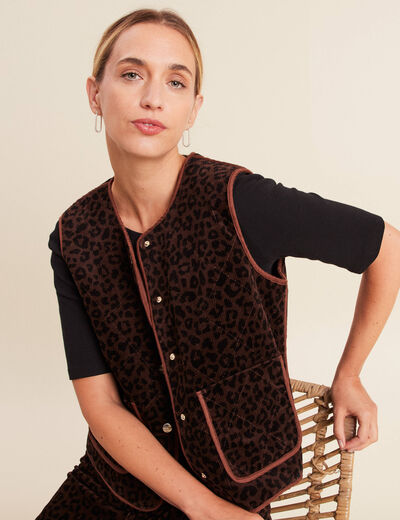 Veste sans manches en velours marron cognac femme