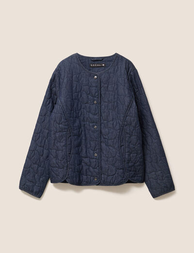 Doudoune doublée sans col denim brut femme