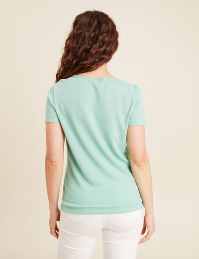 T-shirt manches courtes col en V vert clair femme