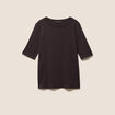 T-shirt ajust&eacute; col rond manches coudes marron fonc&eacute; femme