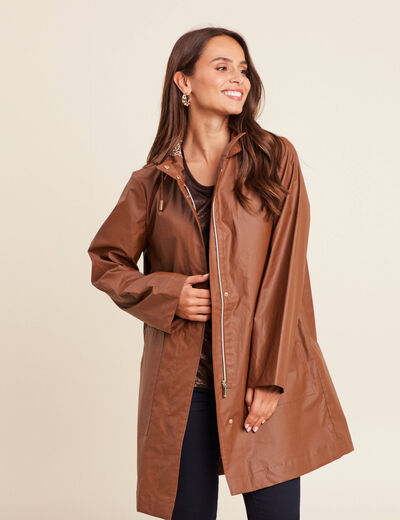 Parka à capuche marron foncé femme