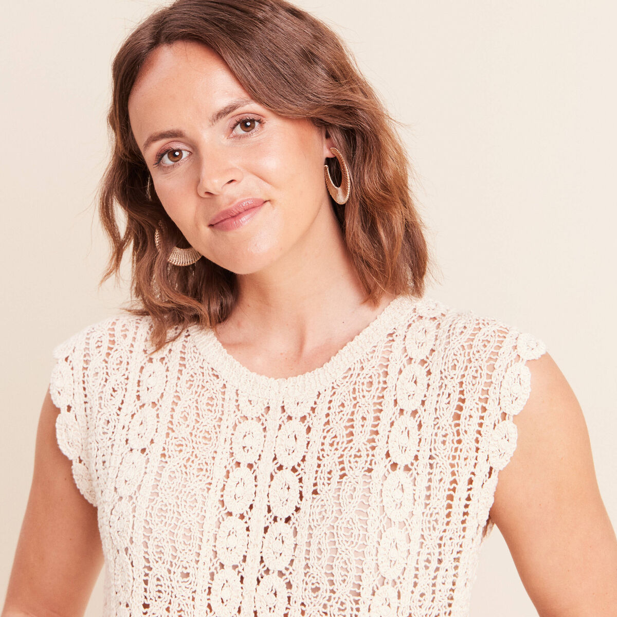 D&eacute;bardeur macram&eacute; ecru femme
