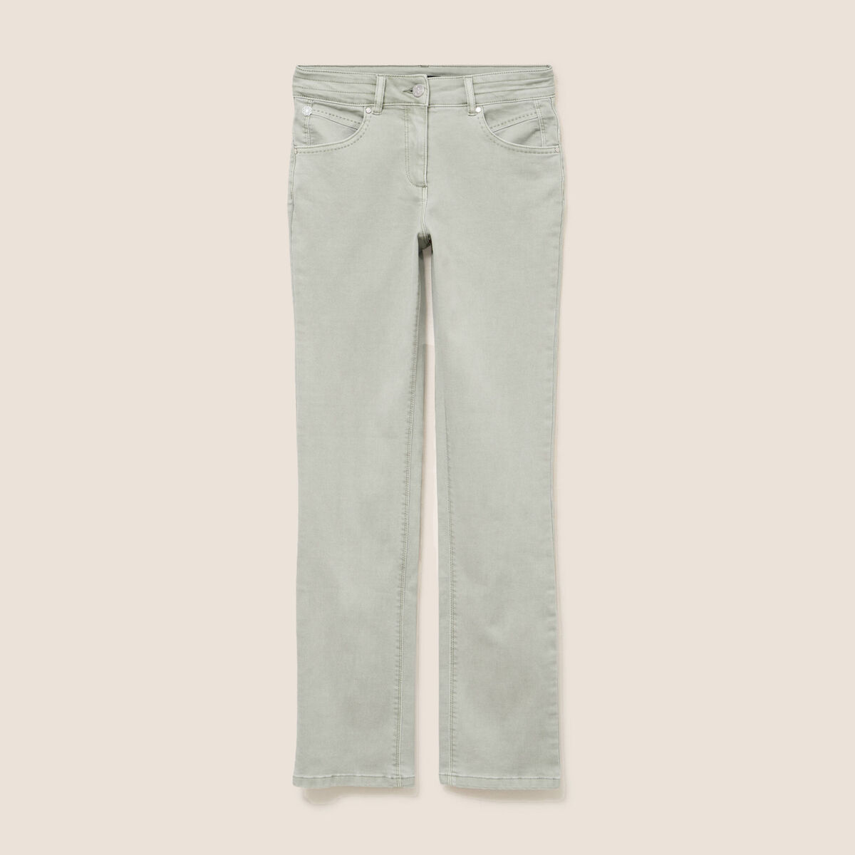 Jean coupe droite taille bascul&eacute;e vert clair femme