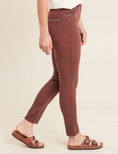 Pantalon ajusté taille haute marron foncé femme