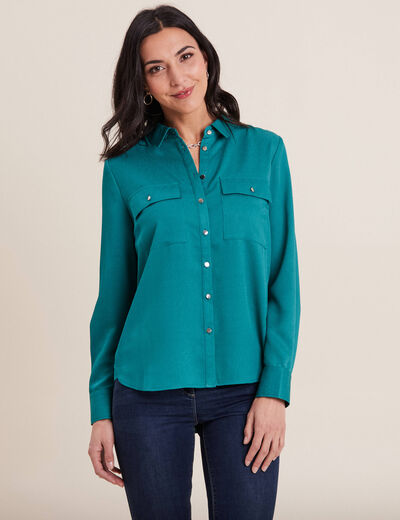 Chemise manches longues satin vert émeraude femme