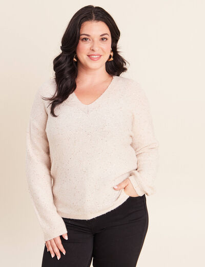 Pull col v manches longues &agrave; sequins couleur or femme