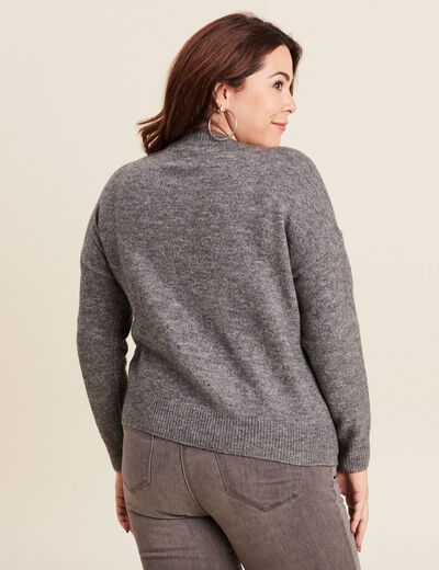 Pull manches longues sequins gris foncé femme