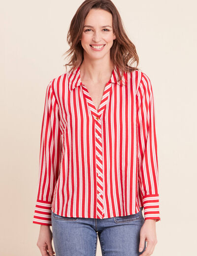 Chemise droite longue fluide col chemise rouge femme