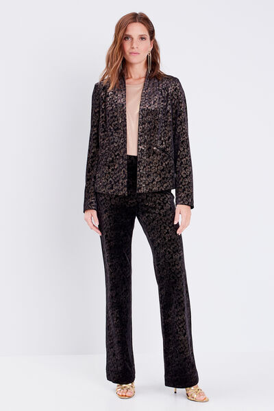 Veste droite velours noir femme