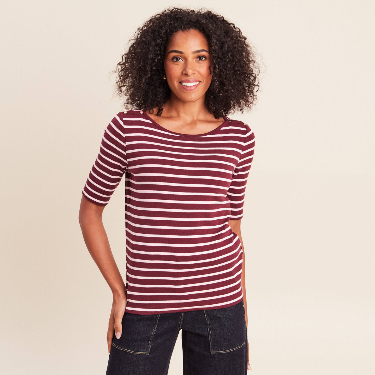 T-shirt col bateau rose femme