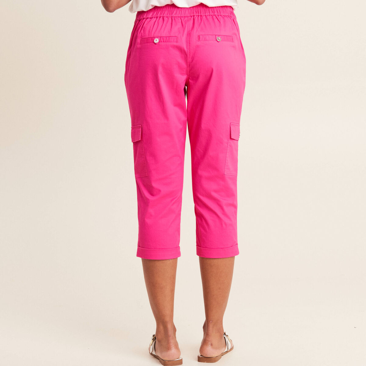 Pantacourt droit poches côtés rose fushia femme