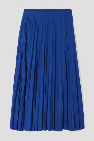 Jupe midi évasée plissée bleu electrique femme