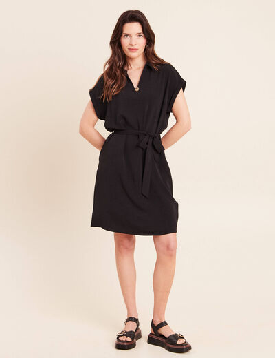 Robe droite courte manches courtes noir femme