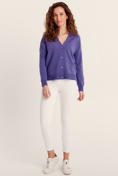 Gilet manches longues col en V violet femme