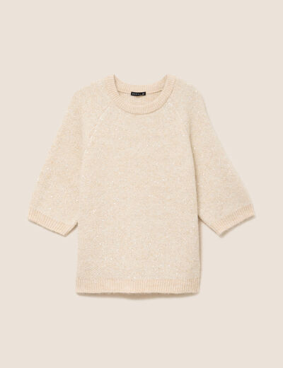 Pull col rond &agrave; sequins beige femme