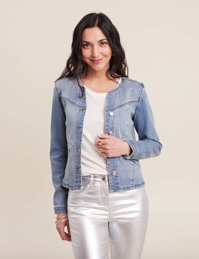 Veste boutonnée denim double stone femme