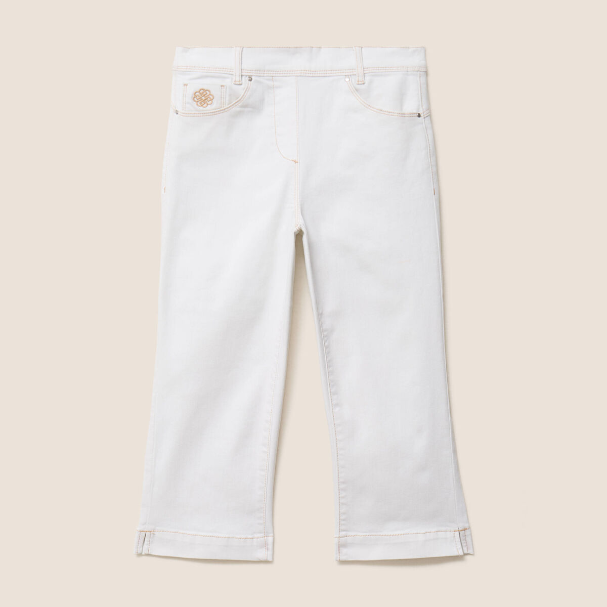 Pantacourt en denim blanc femme