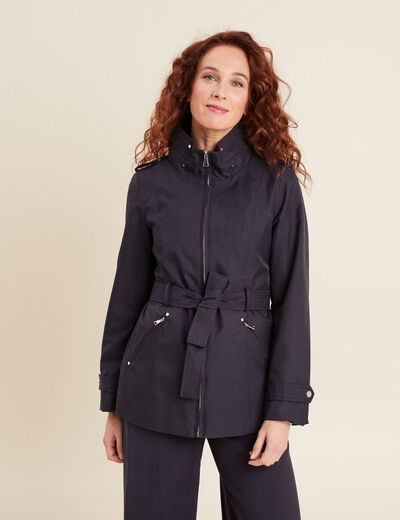Parka droite ceinturée bleu foncé femme
