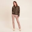 Gilet droit brod&eacute; &agrave; sequins vert kaki femme